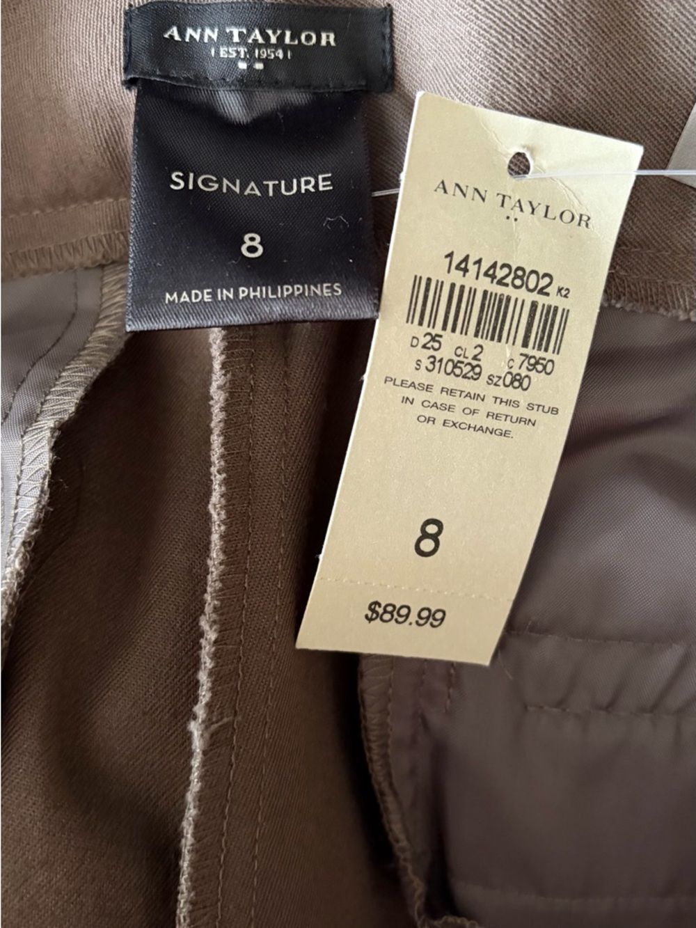 NWT Ann Taylor brown Signature Straight Leg pants, size 8. - Picture 6 of 8